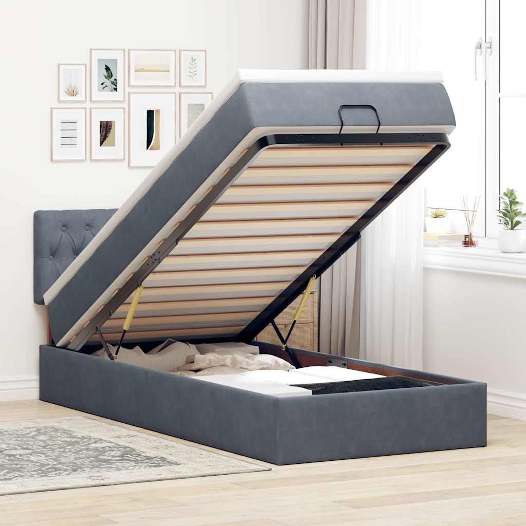 Ottoman-Bett Mit Matratze & Leds Samt Dunkelgrau