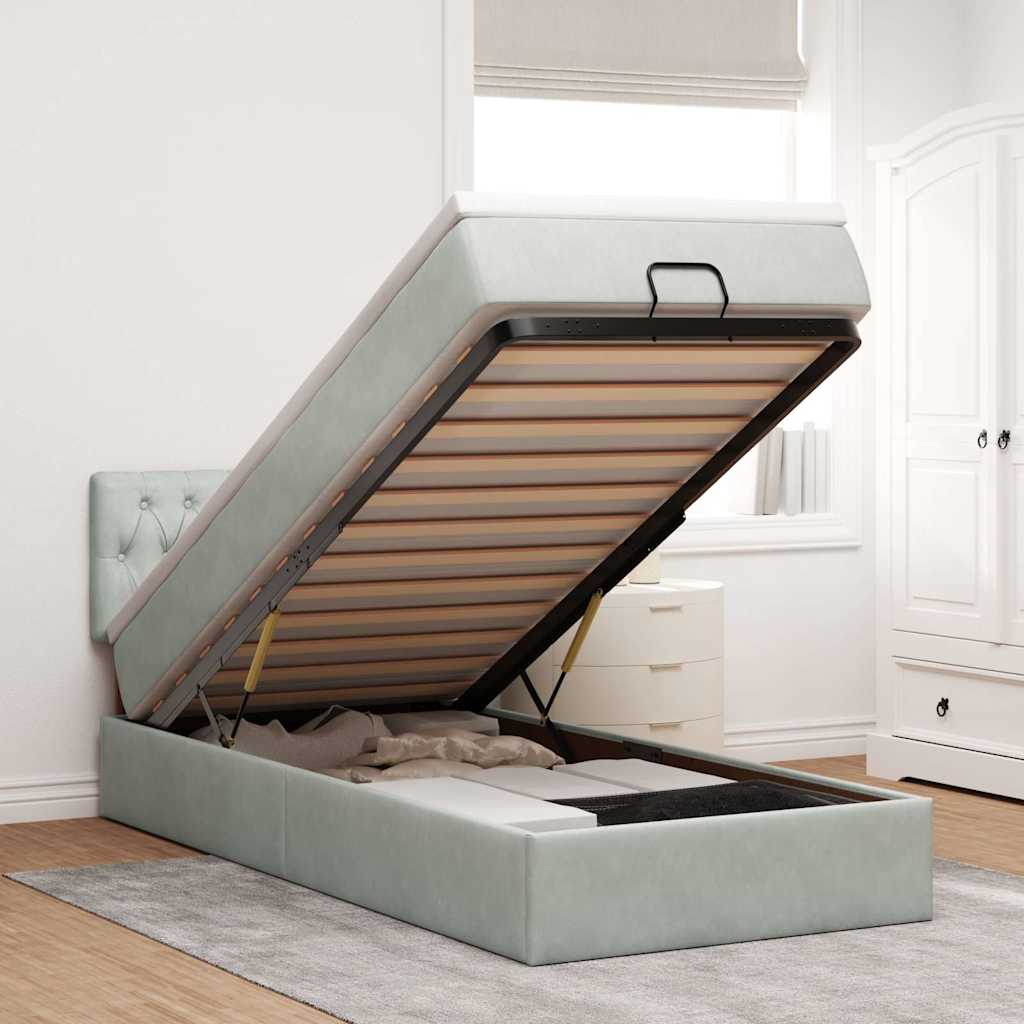 Ottoman-Bett Mit Matratze & Leds Samt Hellgrau