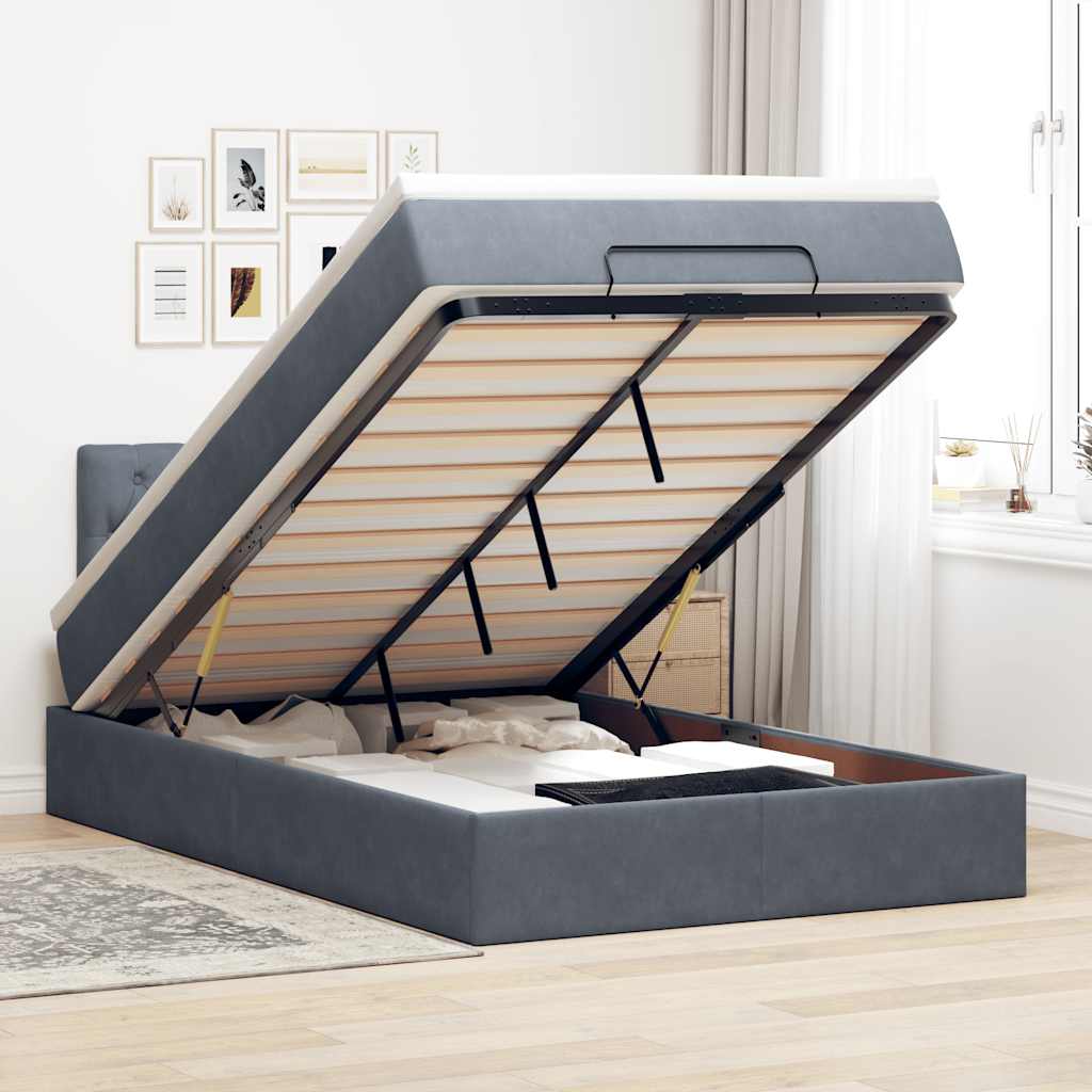Ottoman-Bett Mit Matratze & Leds Samt Dunkelgrau