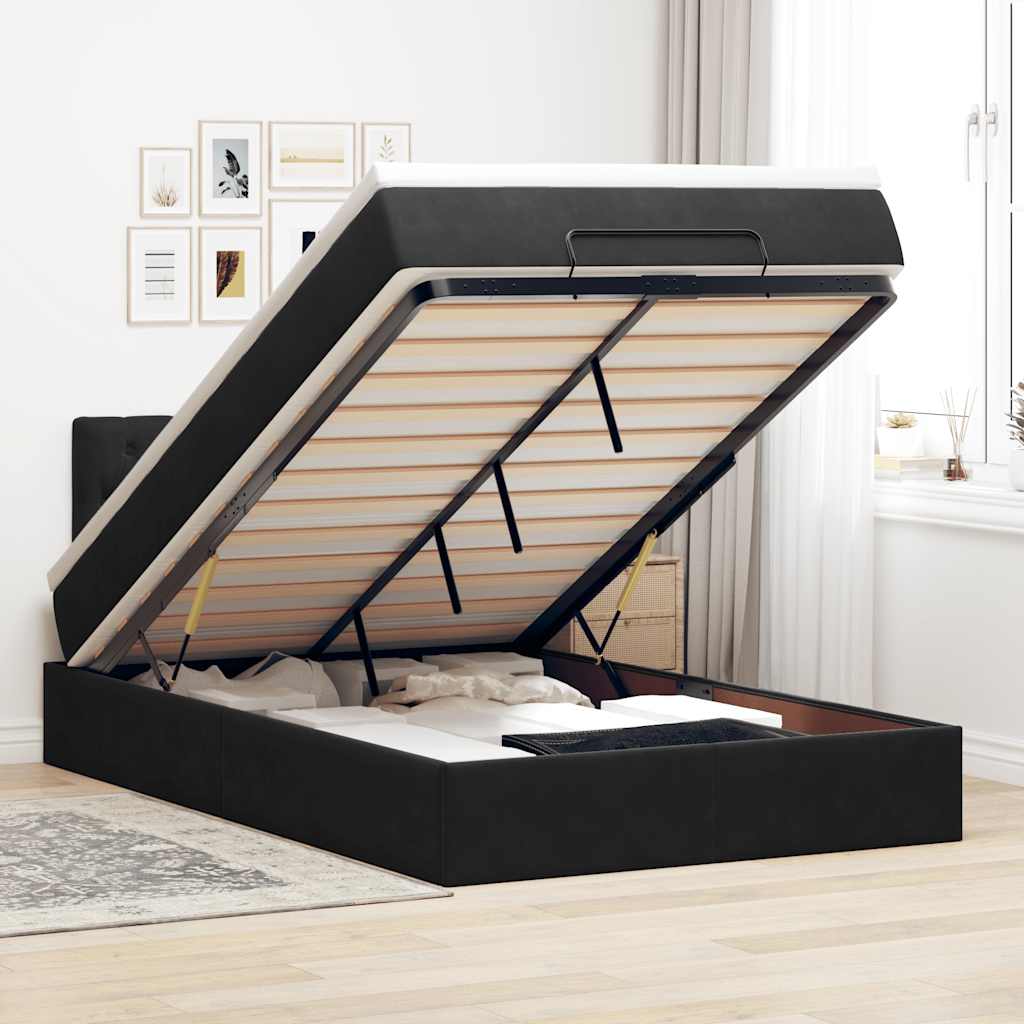 Ottoman-Bett Mit Matratze & Leds Samt Schwarz