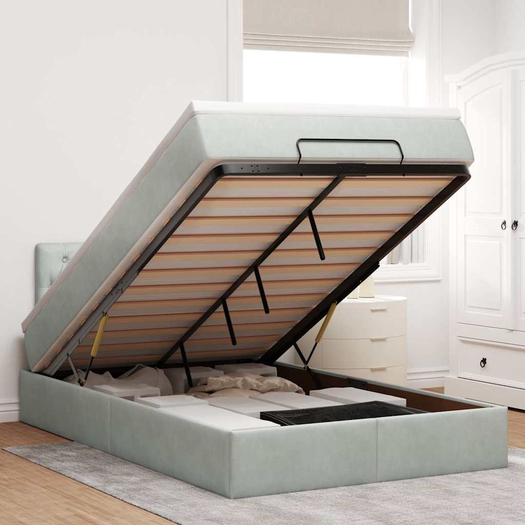 Ottoman-Bett Mit Matratze & Leds Samt Hellgrau