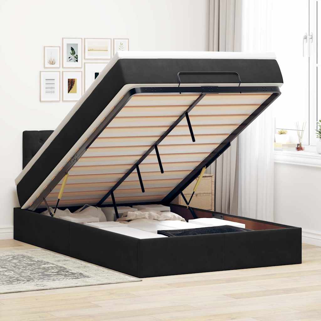 Ottoman-Bett Mit Matratze & Leds Samt Schwarz