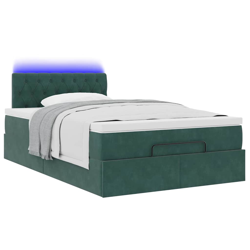 Ottoman-Bett Mit Matratze & Leds Samt Dunkelgrün