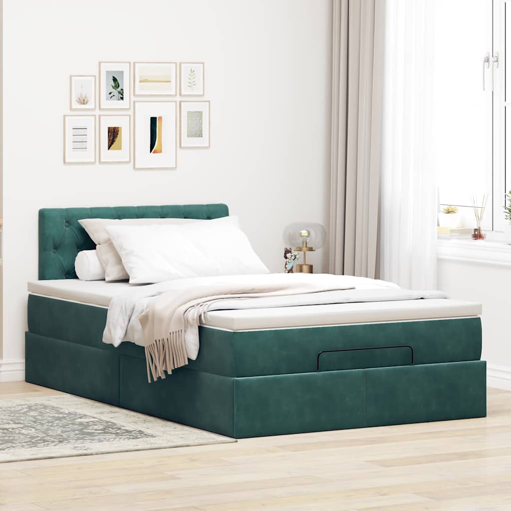 Ottoman-Bett Mit Matratze & Leds Samt Dunkelgrün