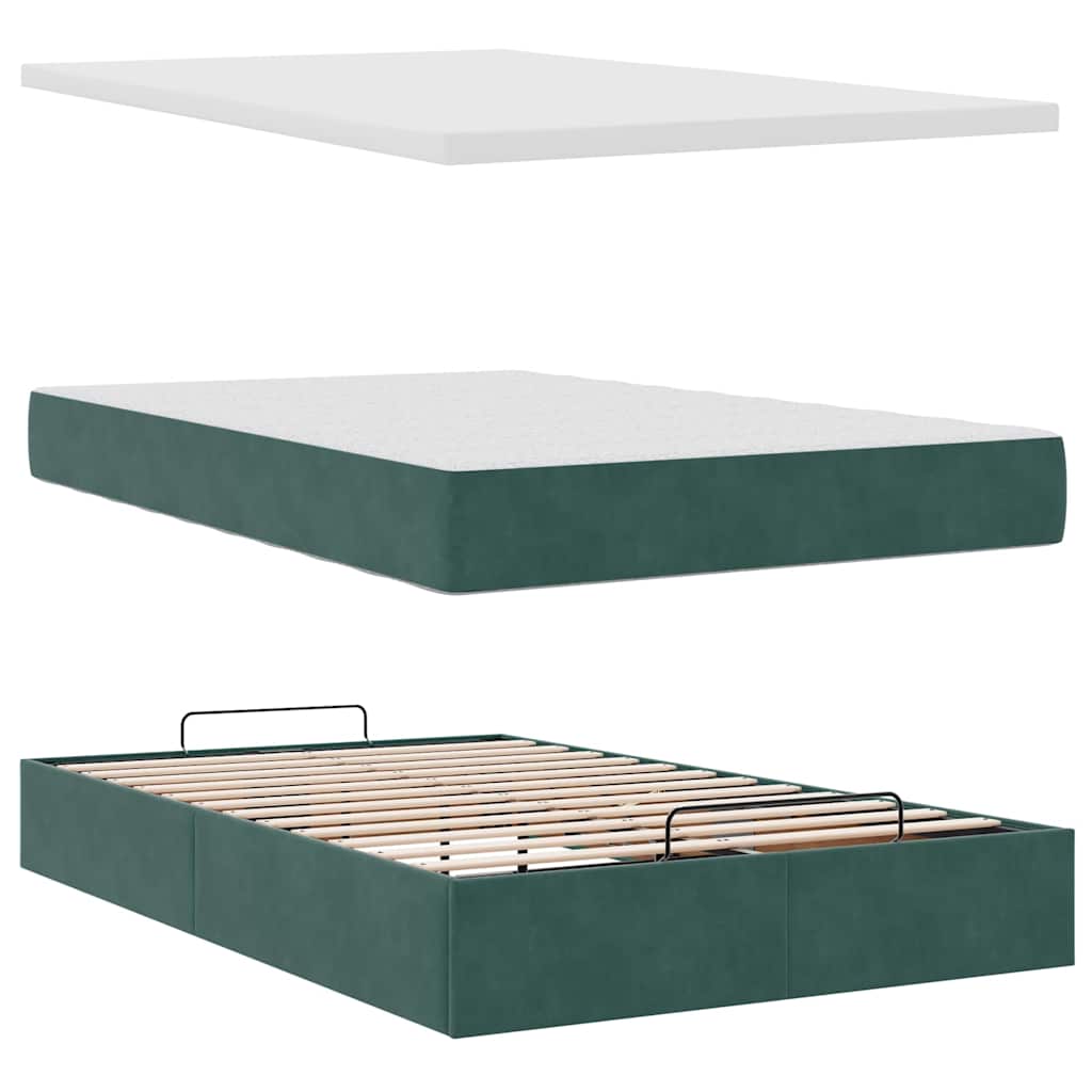 Ottoman-Bett Mit Matratze & Leds Samt Dunkelgrün