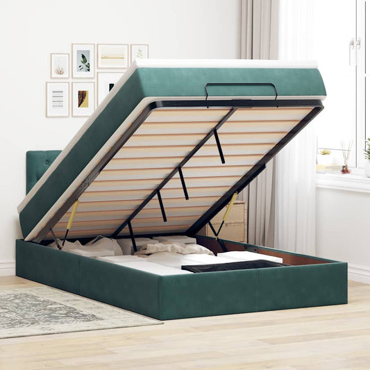 Ottoman-Bett Mit Matratze & Leds Samt Dunkelgrün