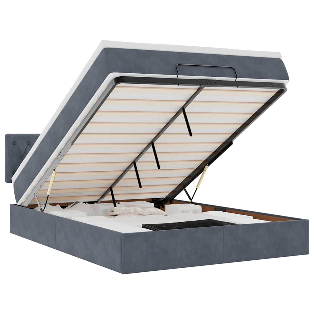 Ottoman-Bett Mit Matratze & Leds Samt Dunkelgrau