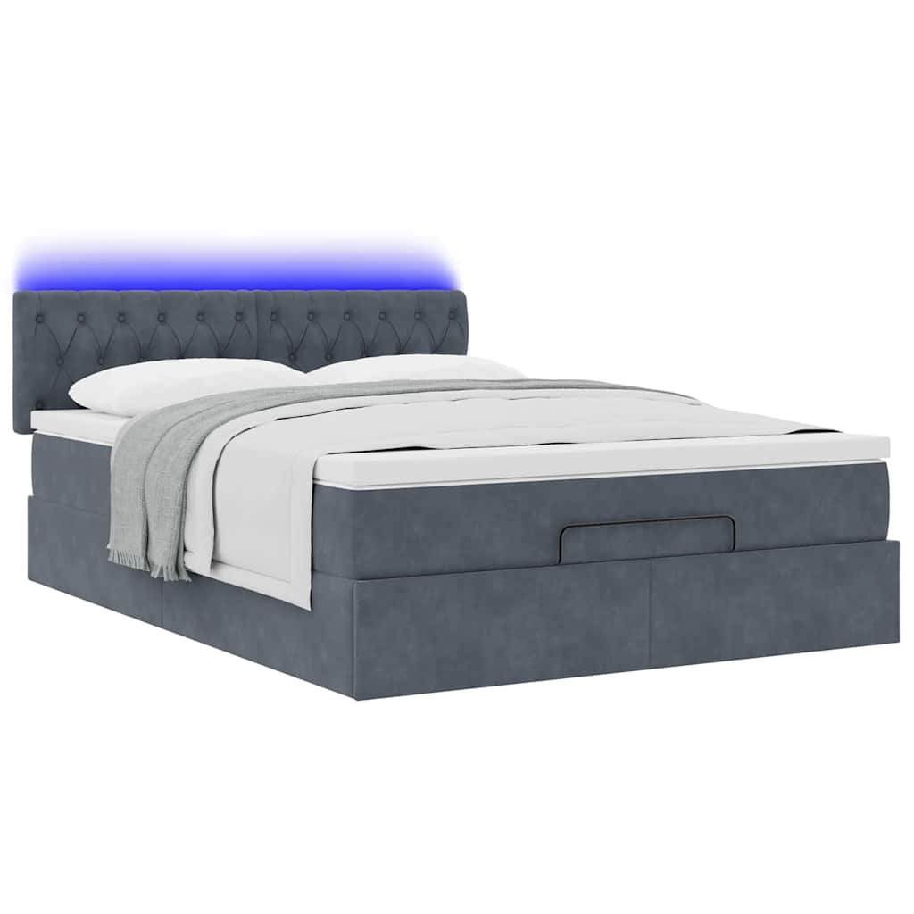 Ottoman-Bett Mit Matratze & Leds Samt Dunkelgrau