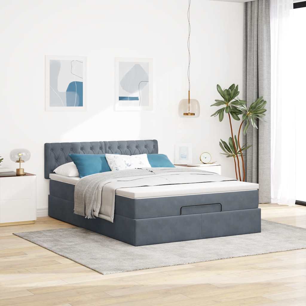 Ottoman-Bett Mit Matratze & Leds Samt Dunkelgrau