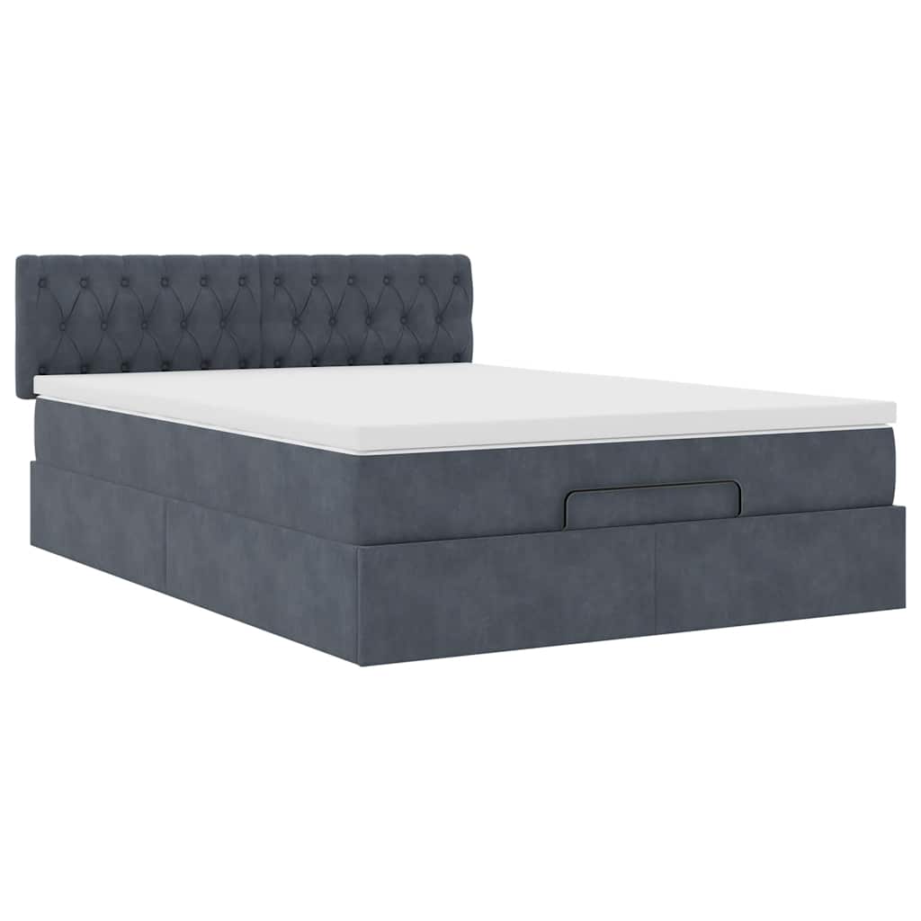Ottoman-Bett Mit Matratze & Leds Samt Dunkelgrau