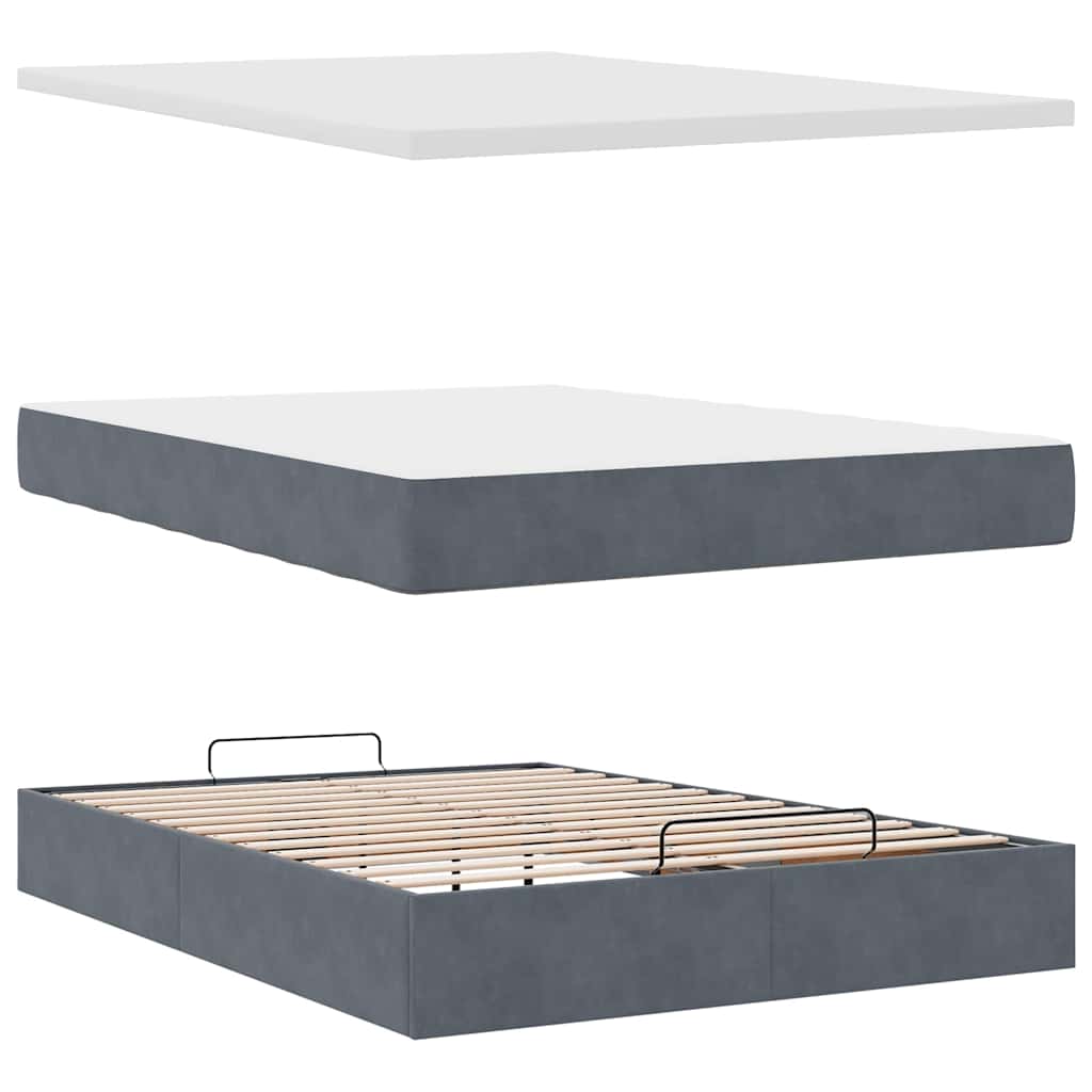 Ottoman-Bett Mit Matratze & Leds Samt Dunkelgrau