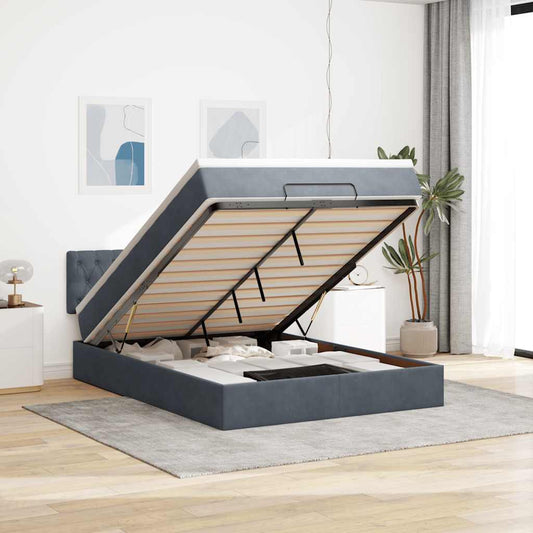 Ottoman-Bett Mit Matratze & Leds Samt Dunkelgrau