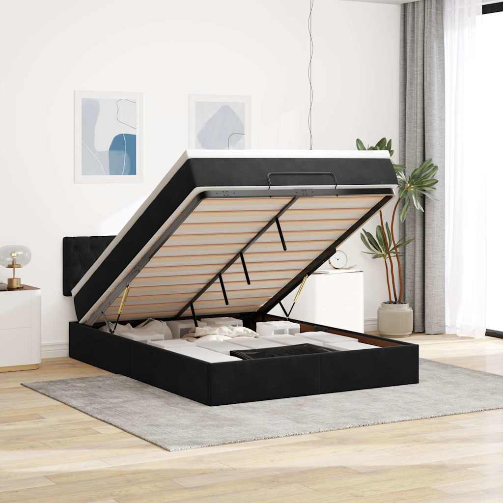 Ottoman-Bett Mit Matratze & Leds Samt Schwarz