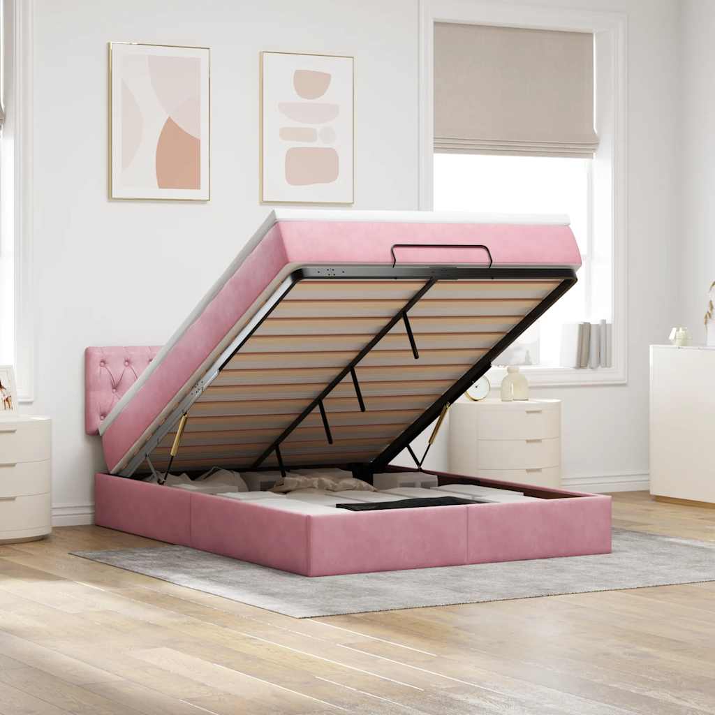 Ottoman-Bett Mit Matratze & Leds Samt Rosa