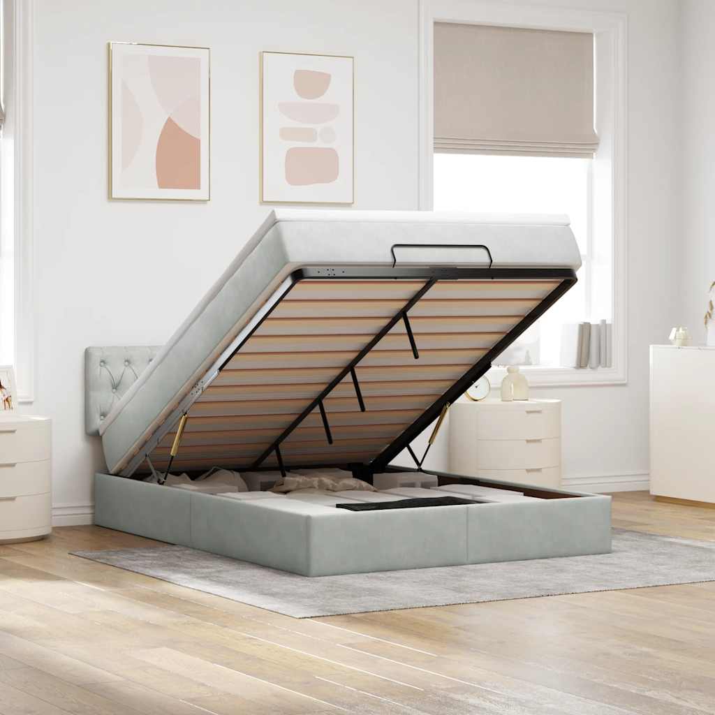 Ottoman-Bett Mit Matratze & Leds Samt Hellgrau