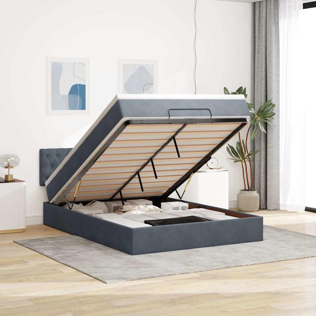 Ottoman-Bett Mit Matratze & Leds Samt Dunkelgrau