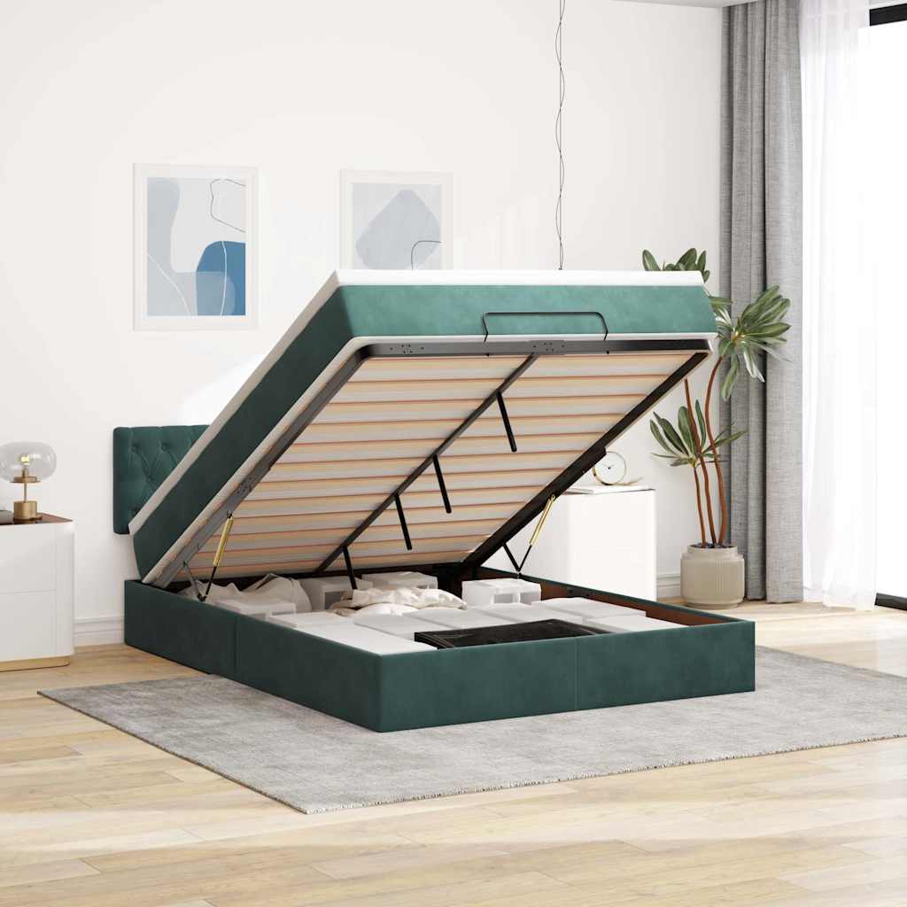 Ottoman-Bett Mit Matratze & Leds Samt Dunkelgrün