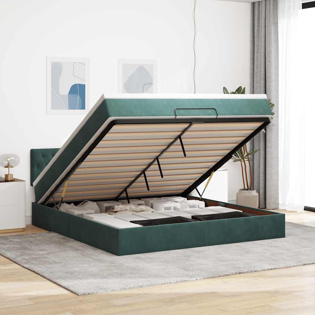 Ottoman-Bett Mit Matratze & Leds Samt Dunkelgrün