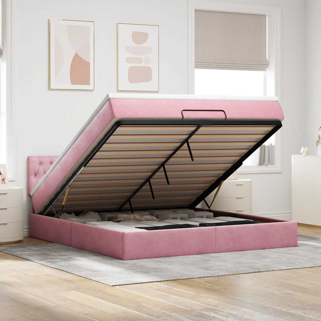 Ottoman-Bett Mit Matratze & Leds Samt Rosa