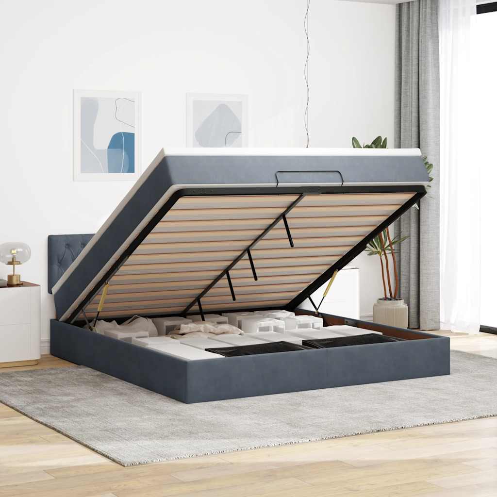 Ottoman-Bett Mit Matratze & Leds Samt Dunkelgrau