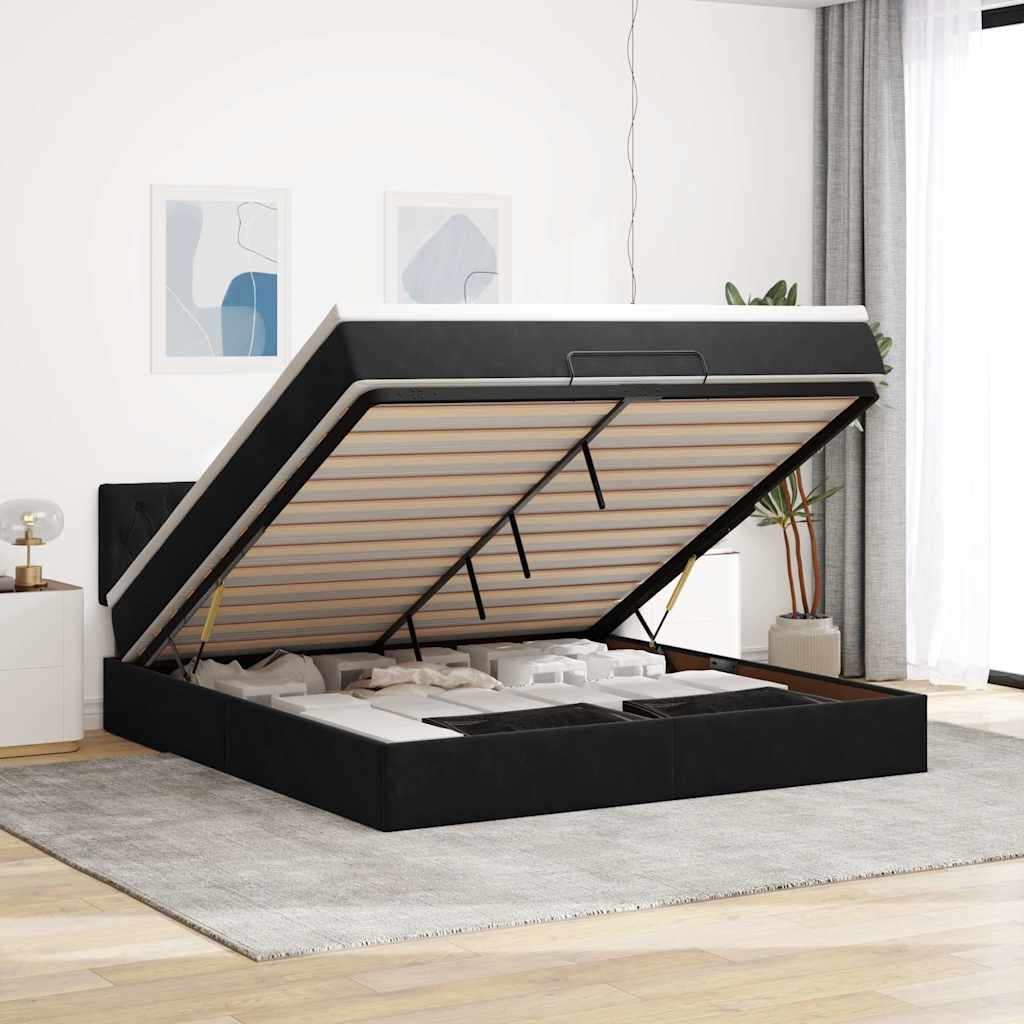 Ottoman-Bett Mit Matratze & Leds Samt Schwarz