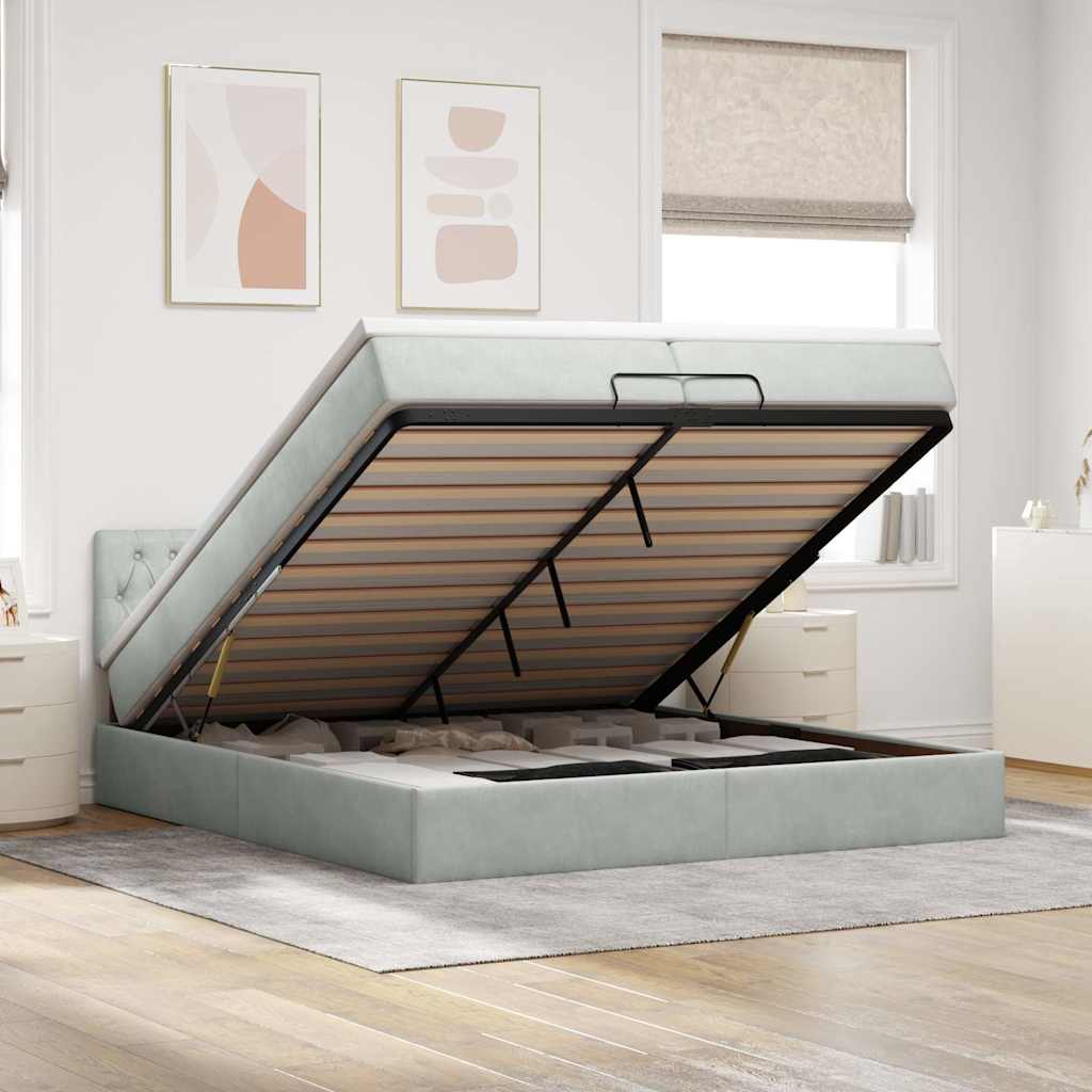 Ottoman-Bett Mit Matratze & Leds Samt Hellgrau