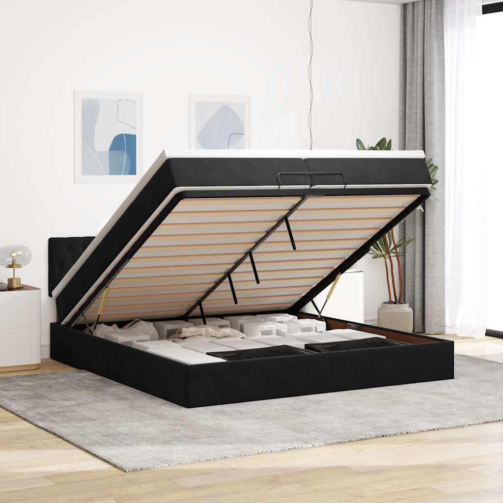 Ottoman-Bett Mit Matratze & Leds Samt Schwarz