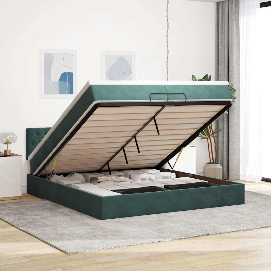 Ottoman-Bett Mit Matratze & Leds Samt Dunkelgrün