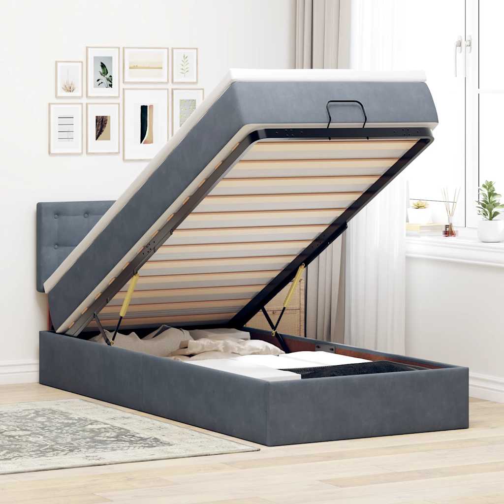 Ottoman-Bett Mit Matratze & Leds Samt Dunkelgrau