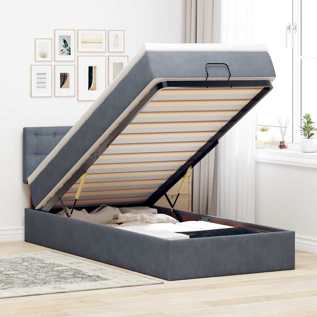 Ottoman-Bett Mit Matratze & Leds Samt Dunkelgrau