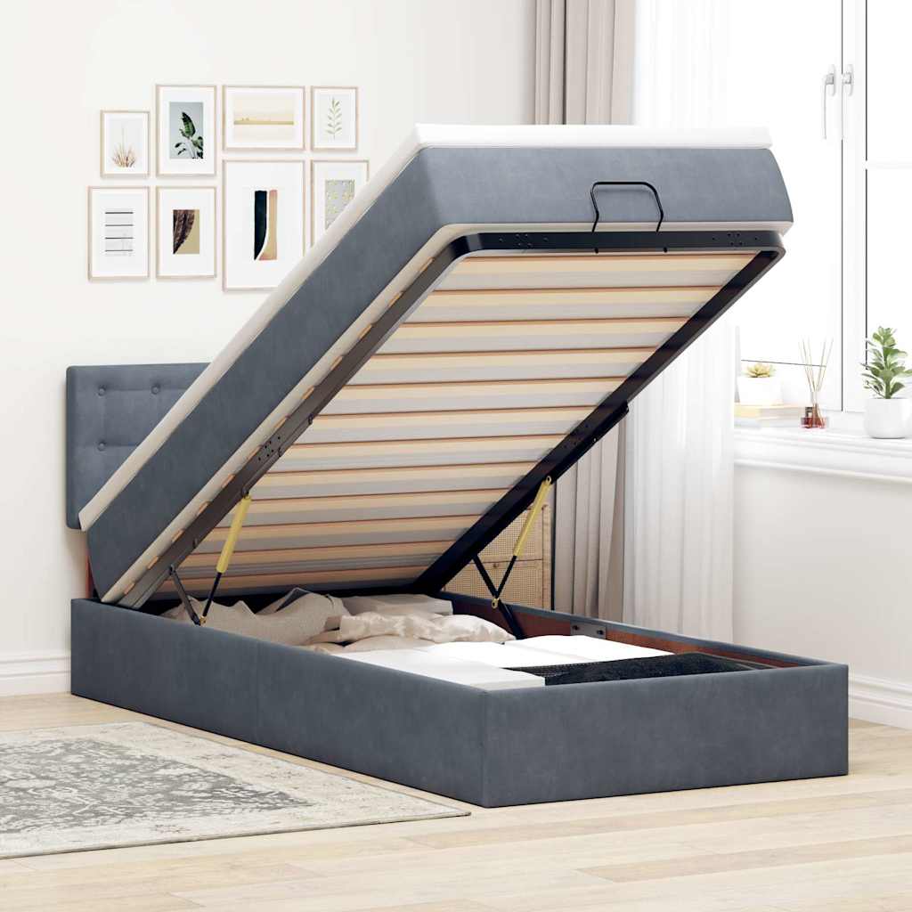 Ottoman-Bett Mit Matratze & Leds Samt Dunkelgrau