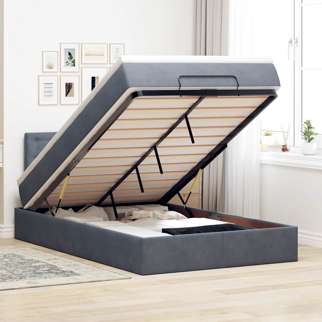 Ottoman-Bett Mit Matratze & Leds Samt Dunkelgrau