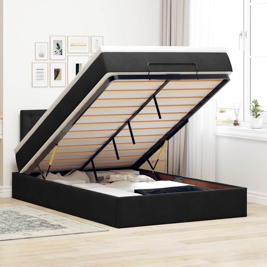 Ottoman-Bett Mit Matratze & Leds Samt Schwarz