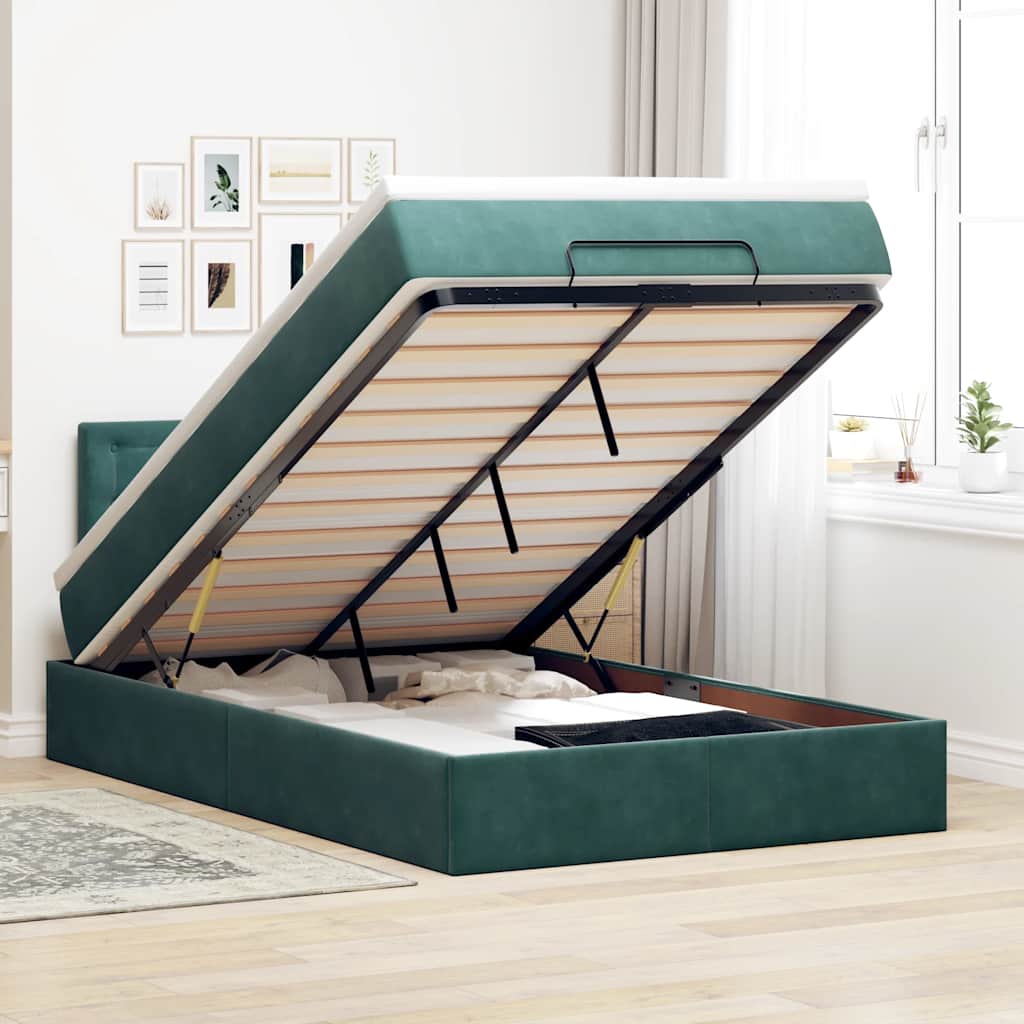 Ottoman-Bett Mit Matratze & Leds Samt Dunkelgrün