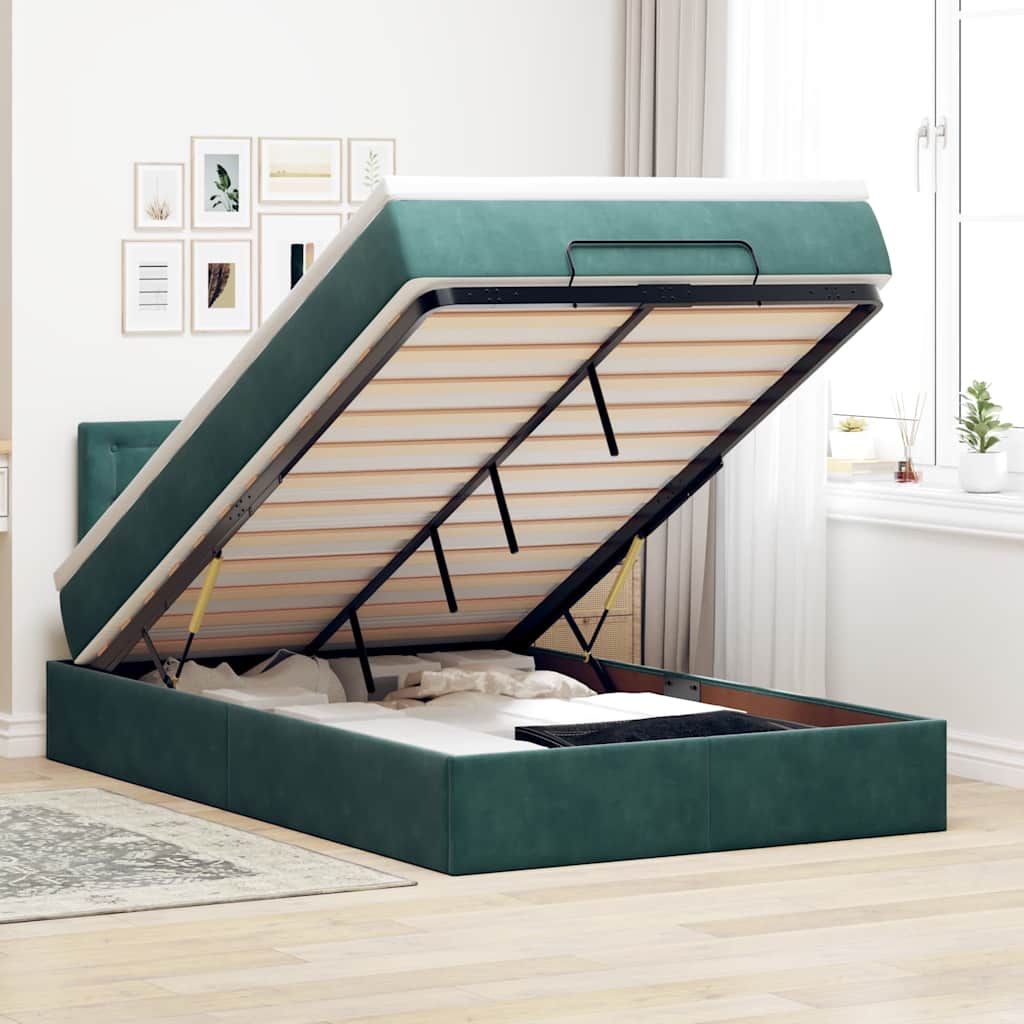 Ottoman-Bett Mit Matratze & Leds Samt Dunkelgrün