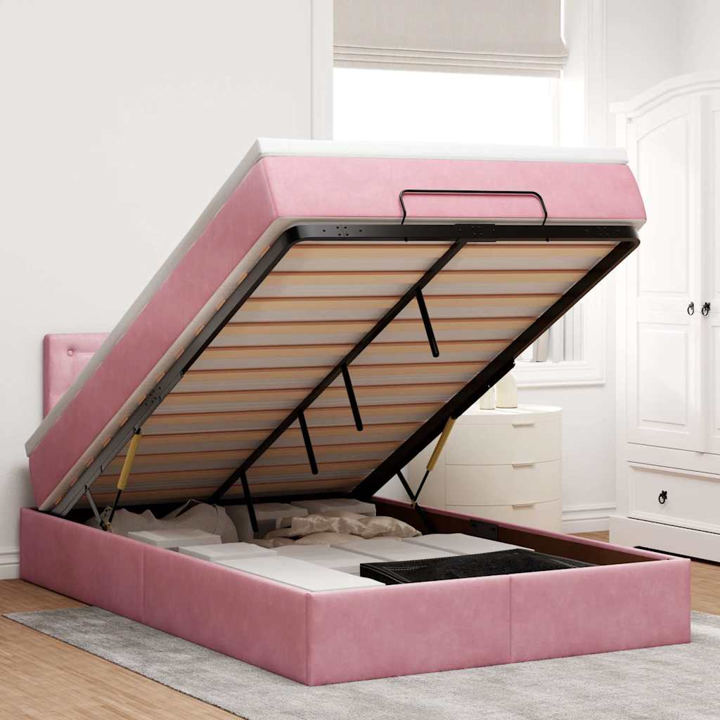 Ottoman-Bett Mit Matratze & Leds Samt Rosa