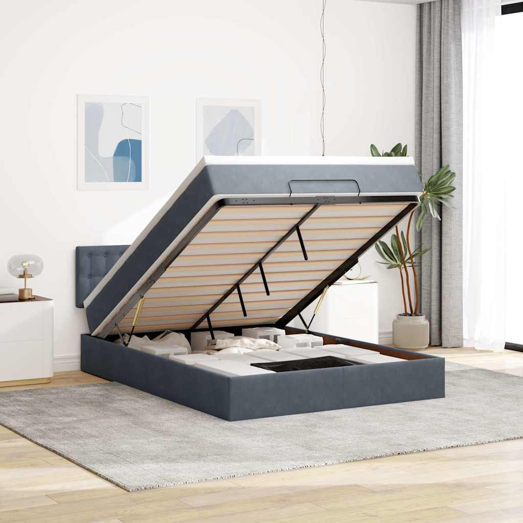 Ottoman-Bett Mit Matratze & Leds Samt Dunkelgrau