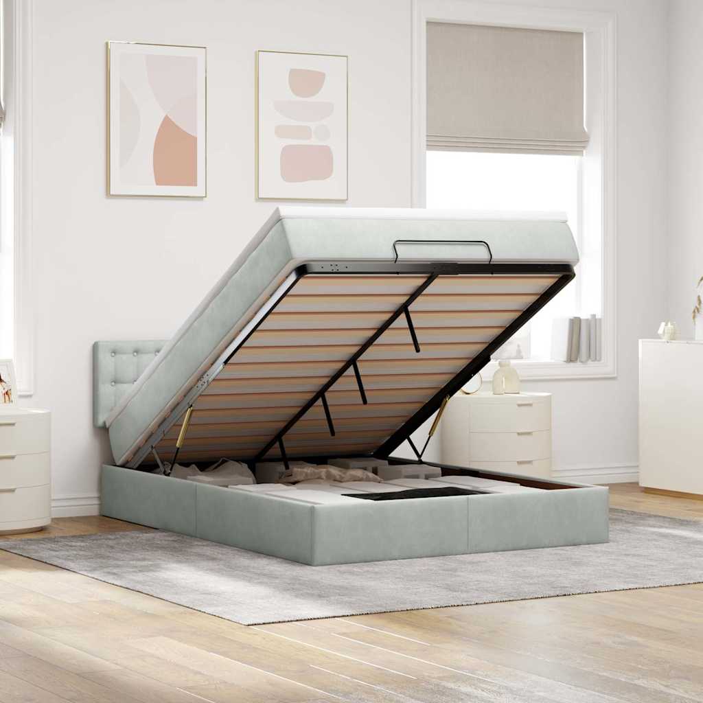Ottoman-Bett Mit Matratze & Leds Samt Hellgrau