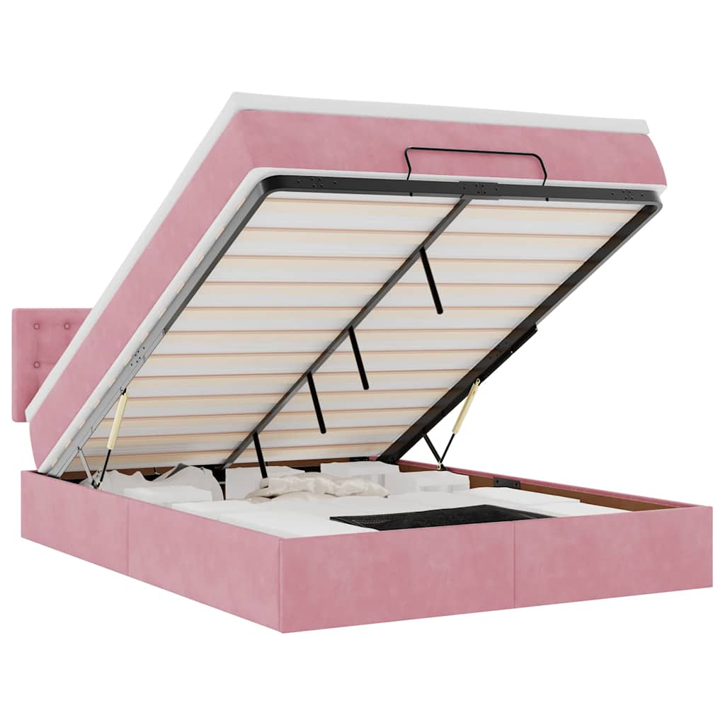 Ottoman-Bett Mit Matratze & Leds Samt Rosa