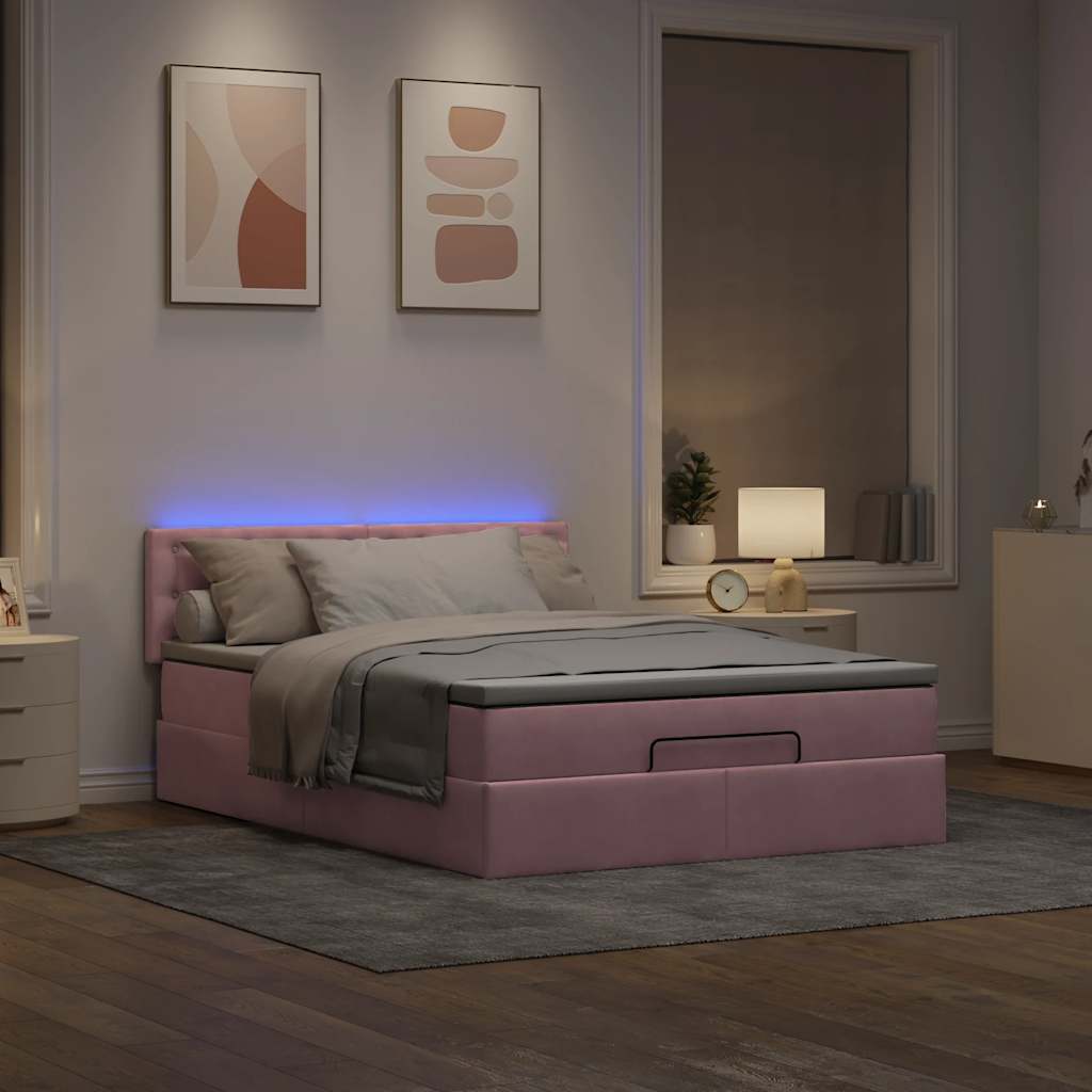 Ottoman-Bett Mit Matratze & Leds Samt Rosa
