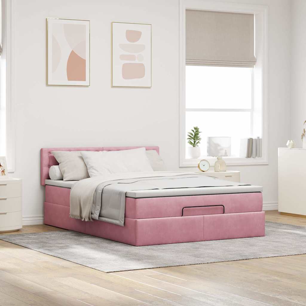 Ottoman-Bett Mit Matratze & Leds Samt Rosa