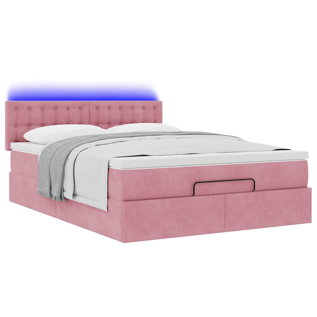 Ottoman-Bett Mit Matratze & Leds Samt Rosa