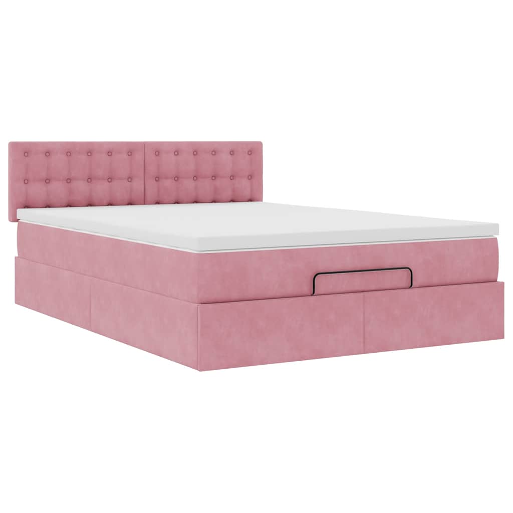 Ottoman-Bett Mit Matratze & Leds Samt Rosa