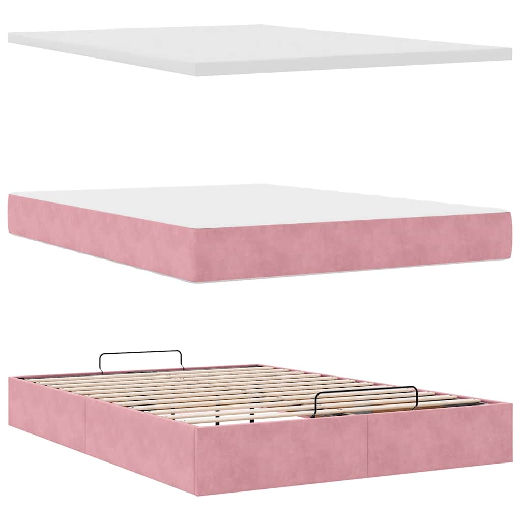 Ottoman-Bett Mit Matratze & Leds Samt Rosa