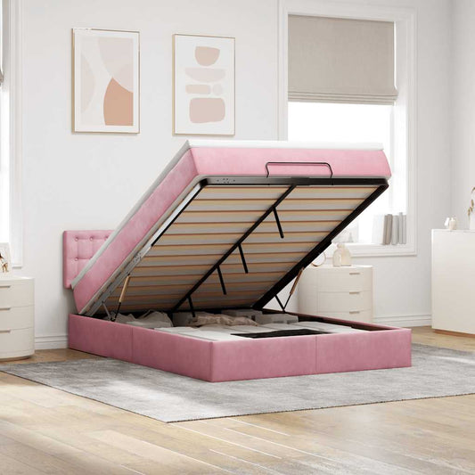Ottoman-Bett Mit Matratze & Leds Samt Rosa