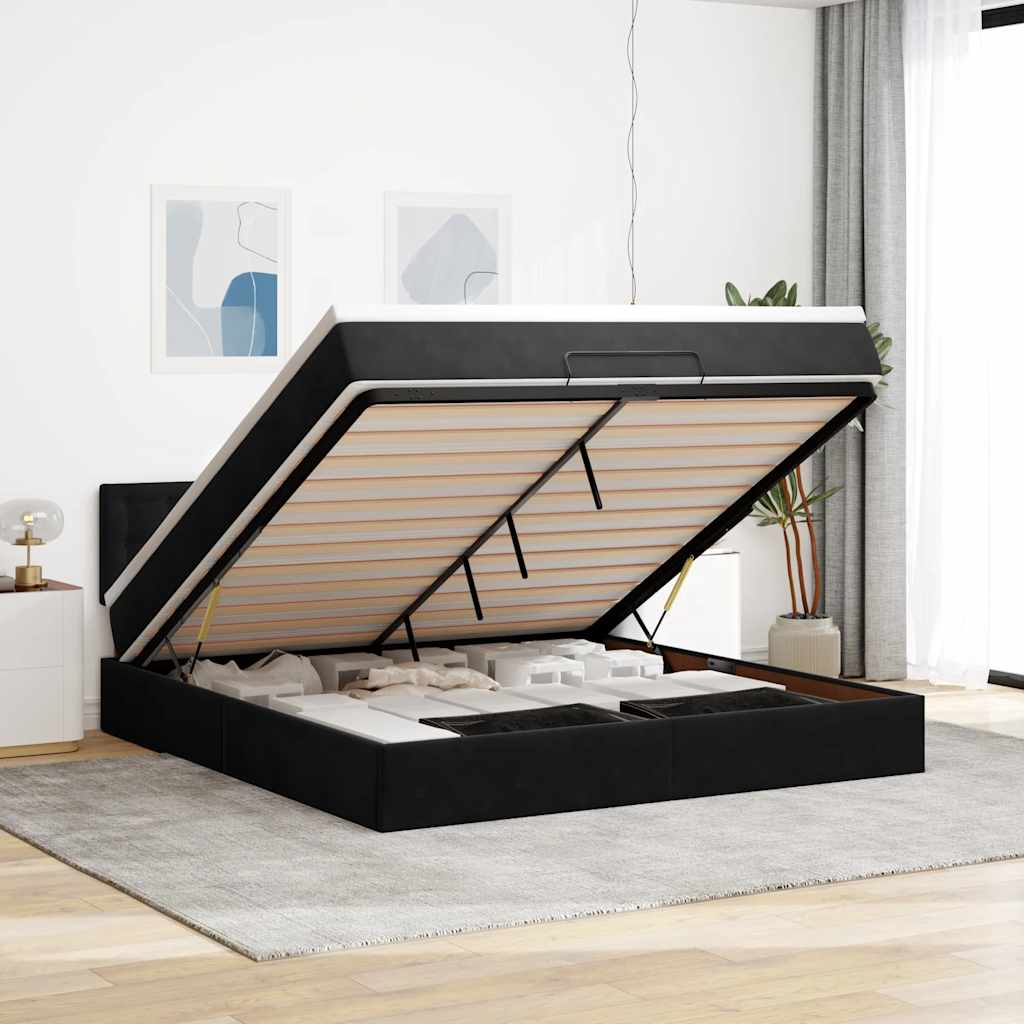 Ottoman-Bett Mit Matratze & Leds Samt Schwarz