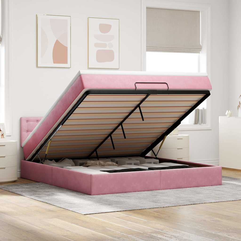 Ottoman-Bett Mit Matratze & Leds Samt Rosa