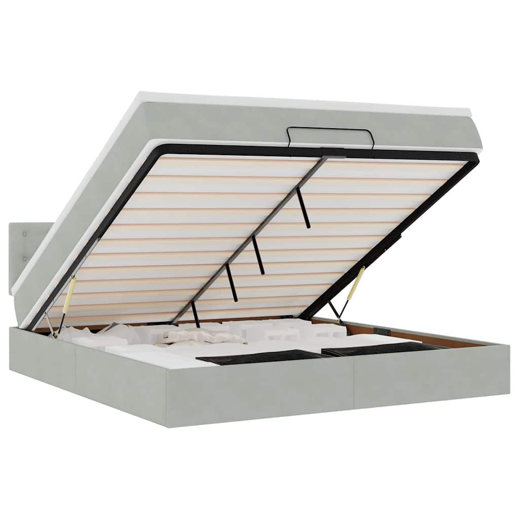 Ottoman-Bett Mit Matratze & Leds Samt Hellgrau