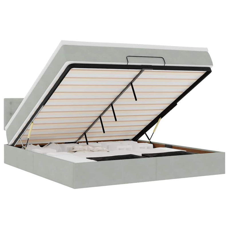 Ottoman-Bett Mit Matratze & Leds Samt Hellgrau