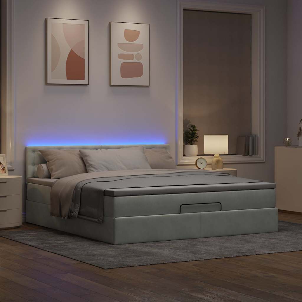 Ottoman-Bett Mit Matratze & Leds Samt Hellgrau